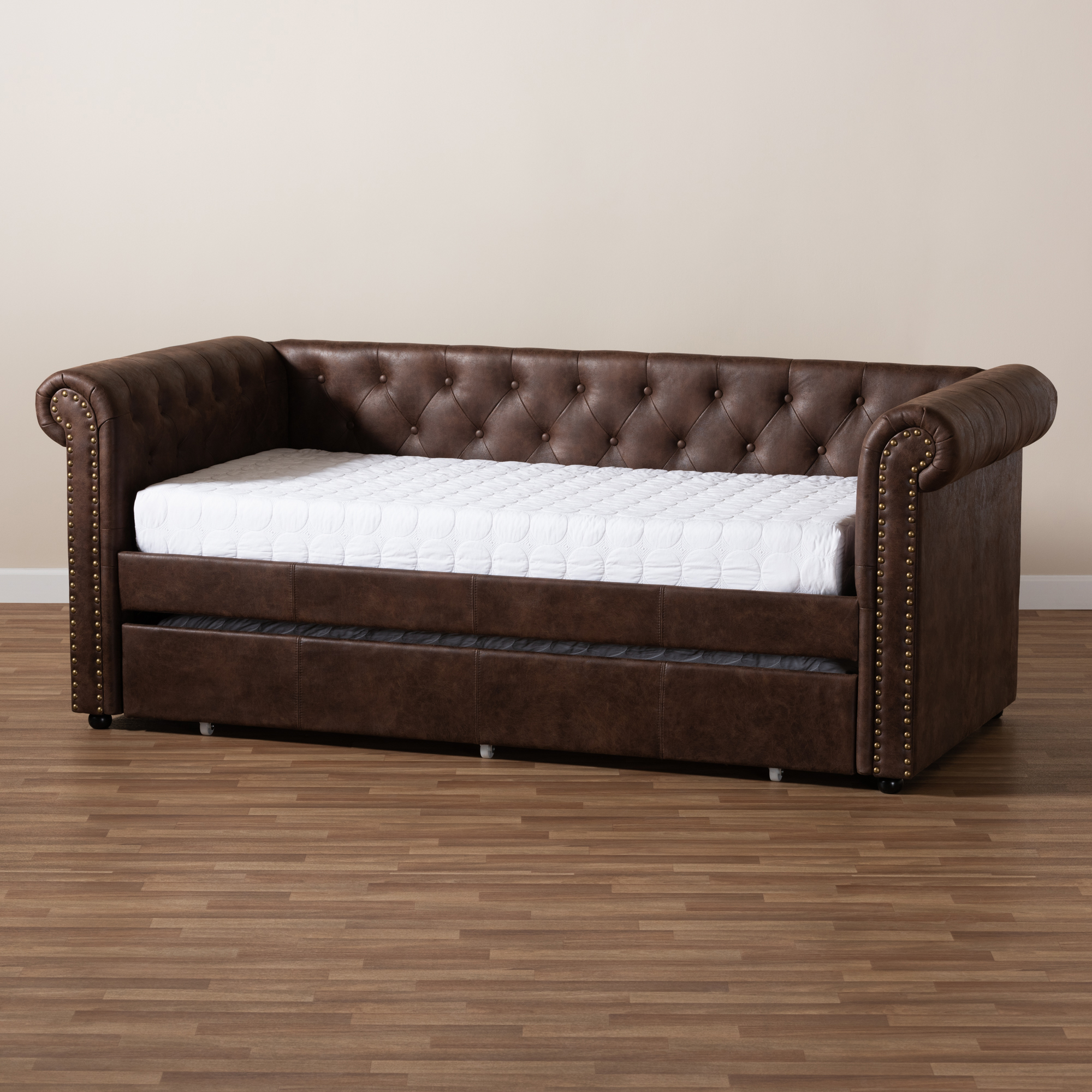 Mabelle Button Tufted Faux Leather Sofa  Daybed  Bed Frame 